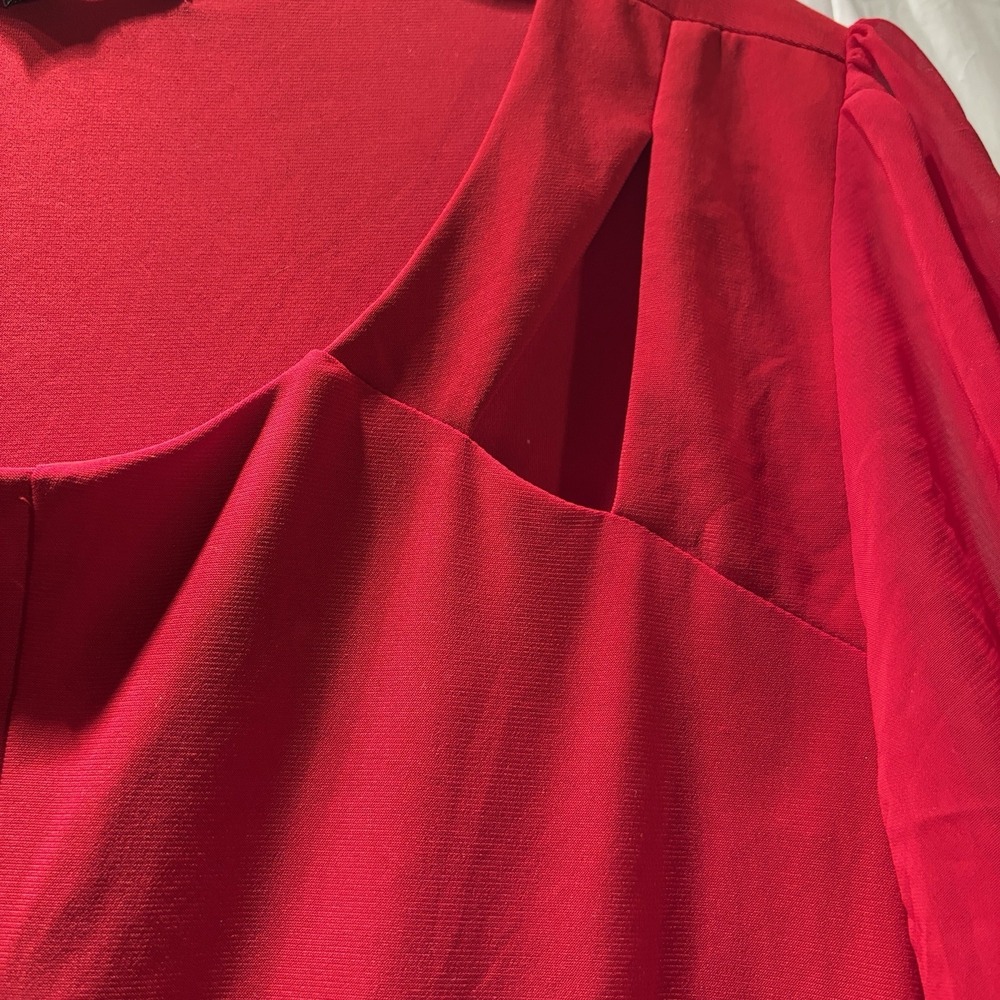 Atelier 29 Woman XL Blouse Red Ruffle Pullover Sheer Short Sleeve Casual - Picture 5 of 16